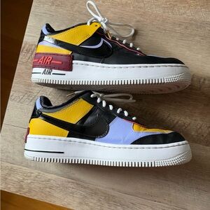 Nike Air Force 1 Shadow "Sisterhood" (Dark Sulfur) women's sneakers.